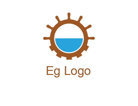 water in ship wheel and gear engineering logo icon