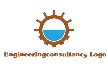 water in ship wheel and gear engineering logo icon