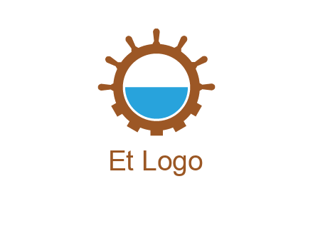 water in ship wheel and gear engineering logo icon