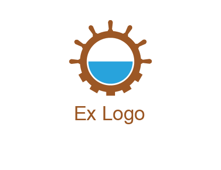 water in ship wheel and gear engineering logo icon