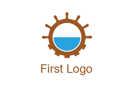 water in ship wheel and gear engineering logo icon