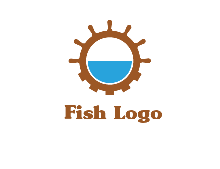 water in ship wheel and gear engineering logo icon