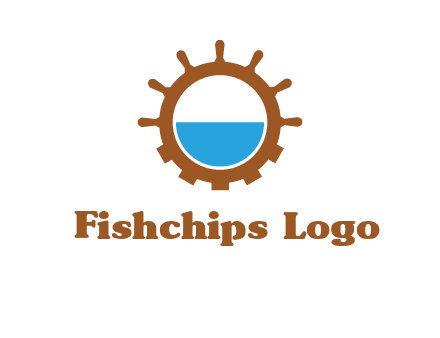 water in ship wheel and gear engineering logo icon