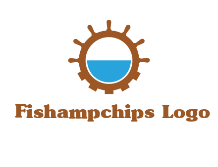 water in ship wheel and gear engineering logo icon