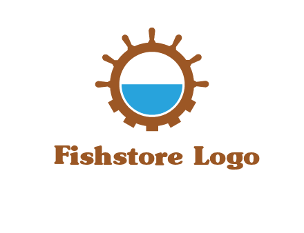 water in ship wheel and gear engineering logo icon