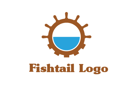 water in ship wheel and gear engineering logo icon