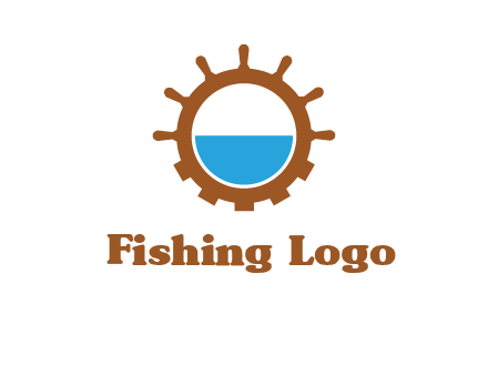 water in ship wheel and gear engineering logo icon