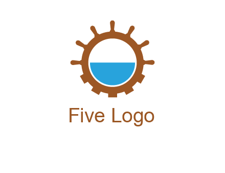 water in ship wheel and gear engineering logo icon