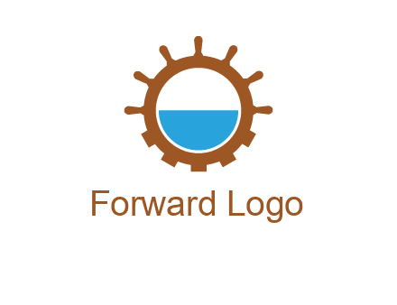 water in ship wheel and gear engineering logo icon