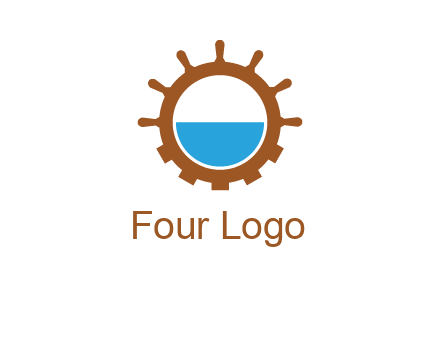 water in ship wheel and gear engineering logo icon