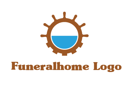 water in ship wheel and gear engineering logo icon
