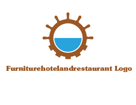 water in ship wheel and gear engineering logo icon