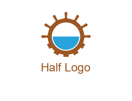 water in ship wheel and gear engineering logo icon