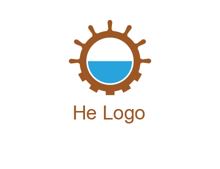water in ship wheel and gear engineering logo icon