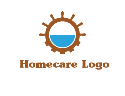 water in ship wheel and gear engineering logo icon
