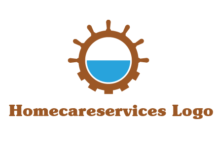 water in ship wheel and gear engineering logo icon