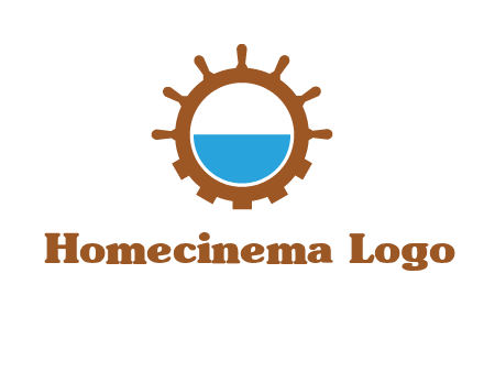 water in ship wheel and gear engineering logo icon