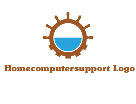 water in ship wheel and gear engineering logo icon