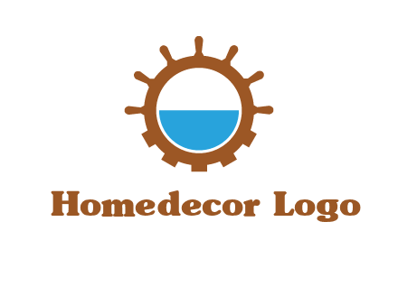 water in ship wheel and gear engineering logo icon