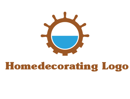 water in ship wheel and gear engineering logo icon