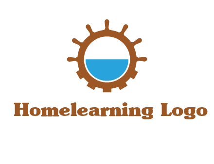 water in ship wheel and gear engineering logo icon