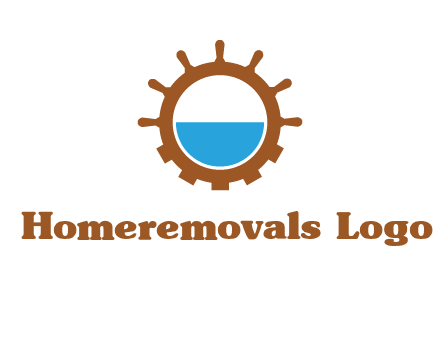 water in ship wheel and gear engineering logo icon