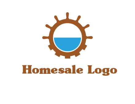 water in ship wheel and gear engineering logo icon