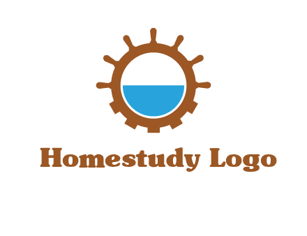 water in ship wheel and gear engineering logo icon