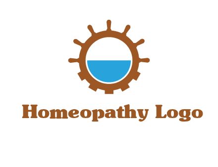 water in ship wheel and gear engineering logo icon