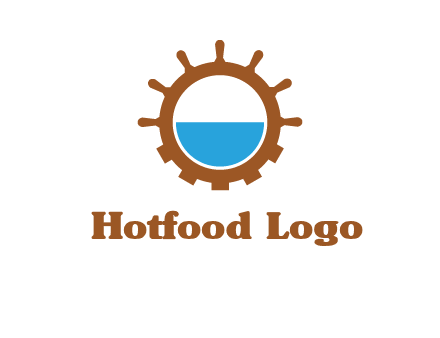 water in ship wheel and gear engineering logo icon