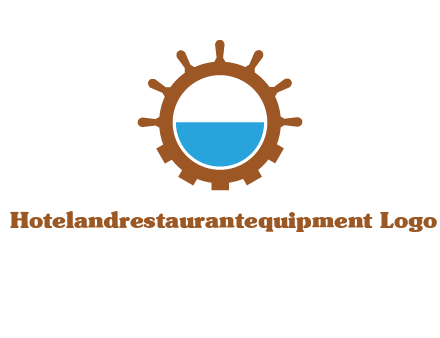 water in ship wheel and gear engineering logo icon