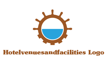 water in ship wheel and gear engineering logo icon