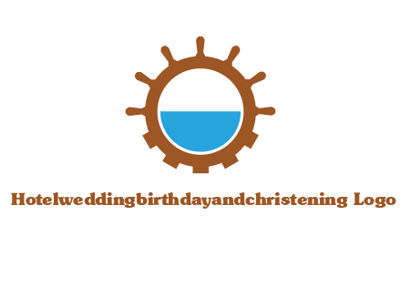 water in ship wheel and gear engineering logo icon
