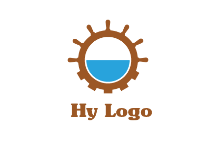 water in ship wheel and gear engineering logo icon