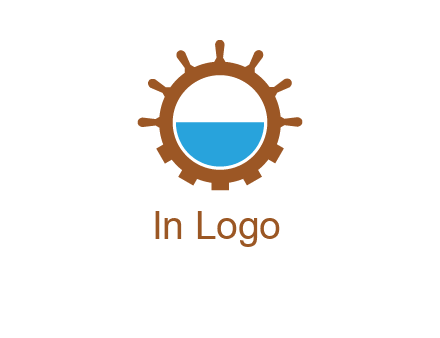 water in ship wheel and gear engineering logo icon