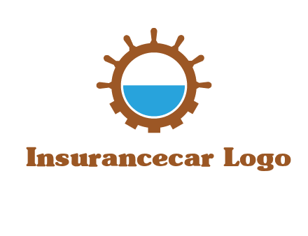 water in ship wheel and gear engineering logo icon