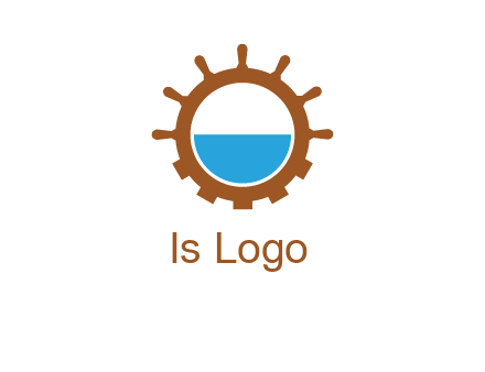 water in ship wheel and gear engineering logo icon