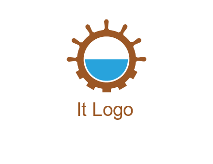 water in ship wheel and gear engineering logo icon
