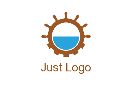 water in ship wheel and gear engineering logo icon