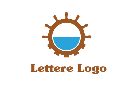 water in ship wheel and gear engineering logo icon