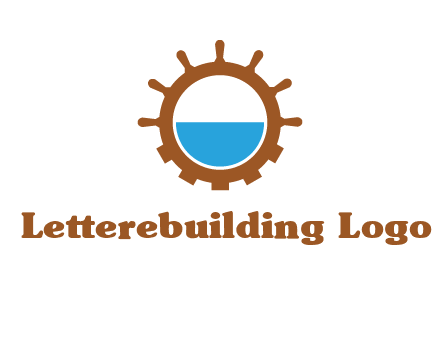 water in ship wheel and gear engineering logo icon