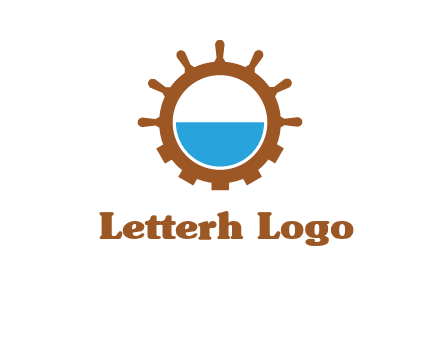 water in ship wheel and gear engineering logo icon