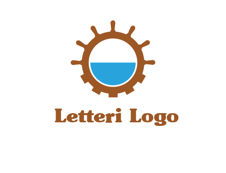 water in ship wheel and gear engineering logo icon