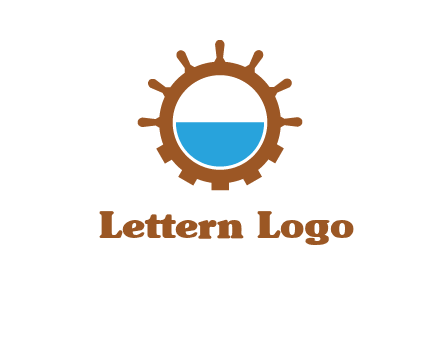 water in ship wheel and gear engineering logo icon