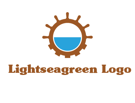 water in ship wheel and gear engineering logo icon