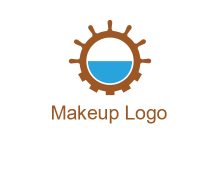 water in ship wheel and gear engineering logo icon