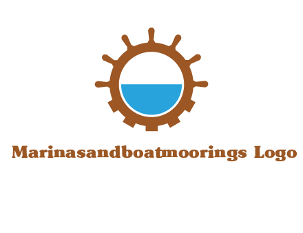 water in ship wheel and gear engineering logo icon