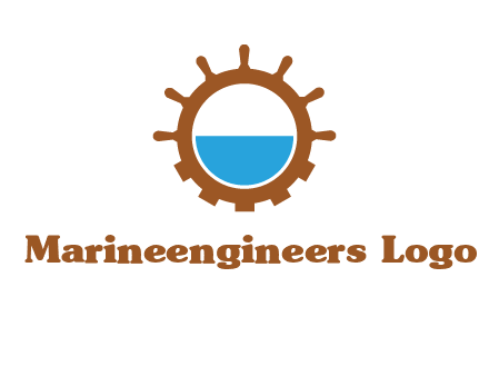 water in ship wheel and gear engineering logo icon
