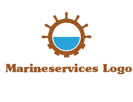 water in ship wheel and gear engineering logo icon
