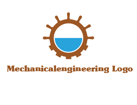 water in ship wheel and gear engineering logo icon